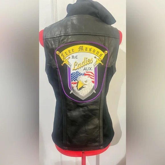 Harley-Davidson Black Leather Hoodie Vest with Colorful Patches Womens Small - Picture 3 of 10